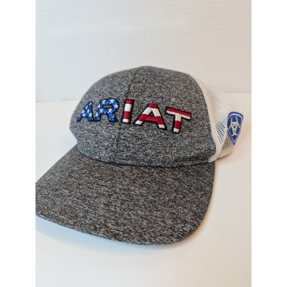 Ariat Men's SnapBack Hat Mesh Back Embroidered USA Flag Logo Spell Out - Picture 1 of 9